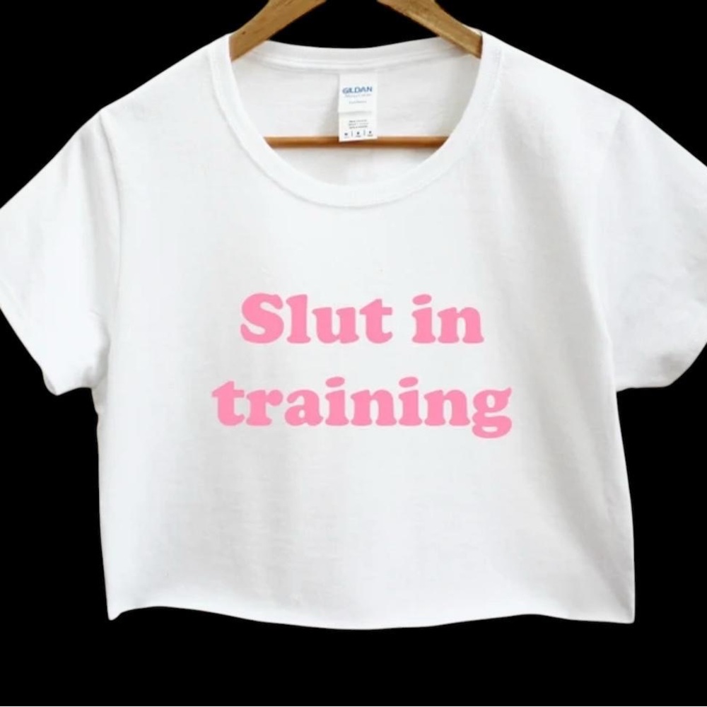 Nasty SL#T White Crop Top with Pink Text